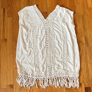 Bohemian White Crochet Fringe V-Neck Camisole